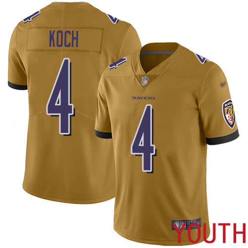 Baltimore Ravens Limited Gold Youth Sam Koch Jersey NFL Football #4 Inverted Legend->youth nfl jersey->Youth Jersey
